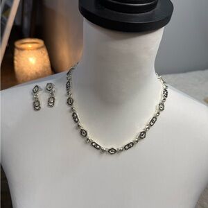 Elegant Silver and Black Necklace and Earring set